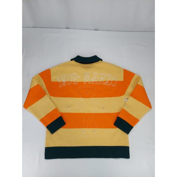 13De Marzo Polo Striped Teddy Bear Sweater Embroidered Orange Green Oversized M - Picture 2 of 10